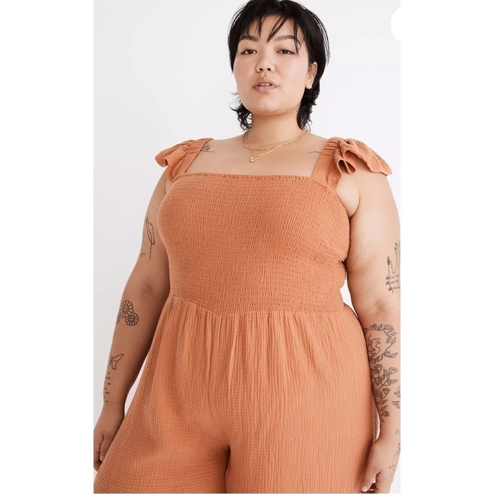 Madewell Lightspun Lucie Flutter Sleeve Jumpsuit Womens Orange Gauze Knit Sz 26W - Picture 4 of 11